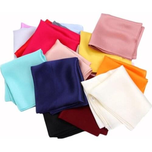 POBING 100% Pure Silk Scarf For Ladies Solid Color Designer Square Scarves Small Head Handkerchief Wholesale Hijab Wraps 53x53CM