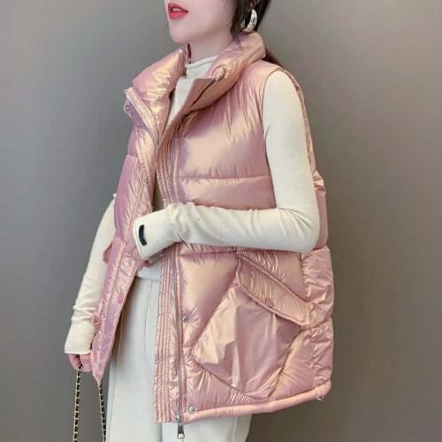 Autumn/Winter Thicken Pockets Vest Jacket Women Bright Color Loose Down Cotton Vest Coat Waterproof Sleeveless Waistcoat C7745