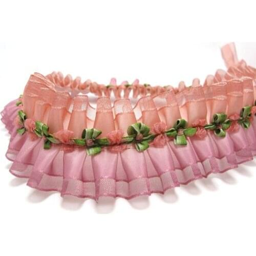 1 5/8 Inch Mauve Ombre Pleated Printed Polyester Ribbon with Woven Rosette Trim|Headband Supplies|Hair Embellishment