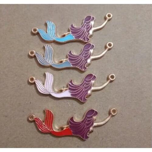 20pcs/lot 46*19mm Enamel Mixed Color Mermaid Connecto Charm , Mermaid Pendant Fit Bracelet Necklace Earrings Jewelry making