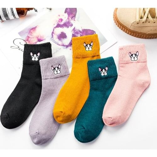 3 Pairs Lot Harajuku Women Socks Cartoon Dogs Candy Color Cute Casual Kawaii Girl Embroidered Cotton Ankle Set Summer Low Cut