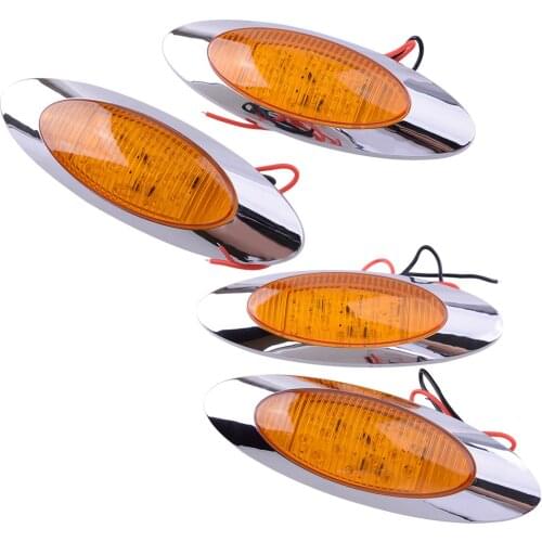 4Pcs/Set Universal 2 Wires 12V Amber LED Clearance Thin Side Marker Light 16 LED Chrome Oval Fit For Freightliner Truck