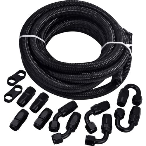 3M 10ft Black AN6 Tubing Clamp 0/45/90/180 Degree Swivel Hose End Oil Cooler Hose Adapter+Double Nylon Braided Fuel Hose Line
