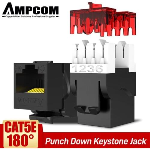 AMPCOM Cat6 Cat5e 180-degree Punch Down Keystone Jack Module Insert Ethernet UTP for Wall Face Panel Network Patch Panel