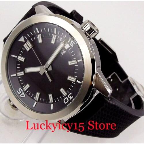 Black Men Wristwatch Automatic Movement Date Window Rubber Band Rotating Bezel Double Crown Sterile Dial 45mm Round Case