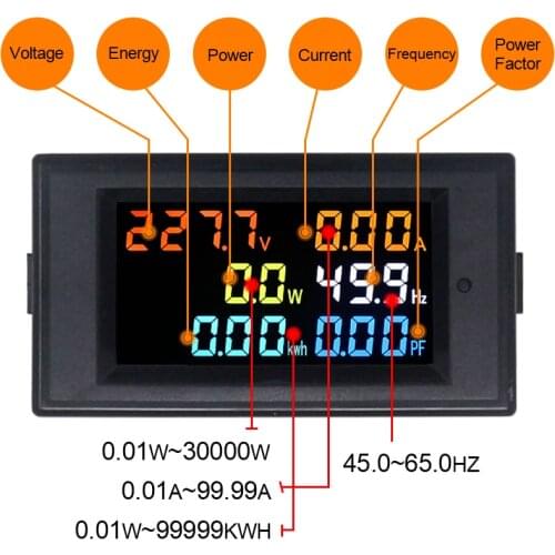 AC 80.0-300.0V 200.0-450.0V 100A Digital Voltmeter Power Meter Indicator Ammeter kWh PF Watt Energy Voltage Current Power Tester