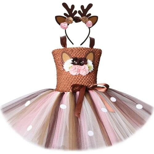 Baby Girls Dresses Deer Christmas Costume for Kids Halloween Tutu Dress Reindeer Costumes for New Year Birthday Outfit Children