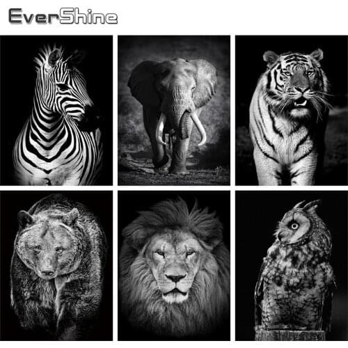 Evershine Diamond Painting Black White 5D DIY Full Square Drill Animal Diamond Embroidery Cross Stitch Kit Home Decoration