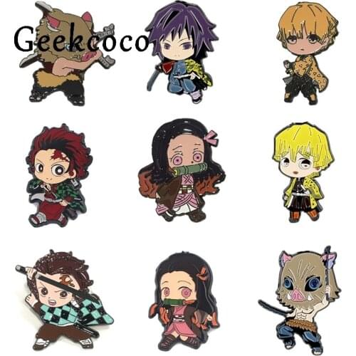 20pcs/lot J1211 Cartoon Kimetsu no yaiba Metal Badges Pins and Brooches for Women Men Lapel Pin Backpack Bags Badge Jacket