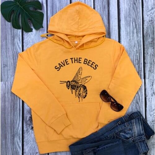 Save The Bees Yellow Cotton Crewneck Kawaii Hoodies for Women Aesthetic Cute Graphic Fleece Pullover Streetwear Top Dropshipping