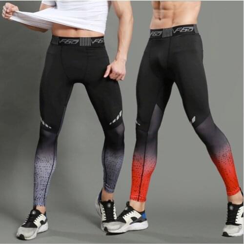 JSN201 Mens Running Pants Tights Gradient Print Sports Compression Training Pants Football Basketball Gym Fitness Bottom Yoga