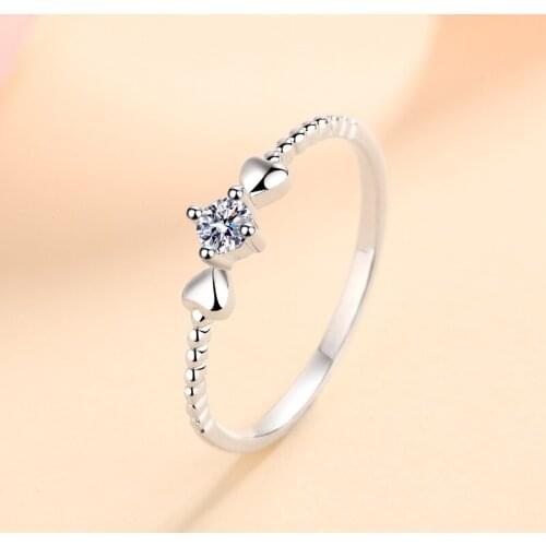Passed Diamond Test Perfect Cut Moissanite Diamond Ring 925 Sterling Silver 0.1Ct Heart-to-heart Ring Women Cute Accessories