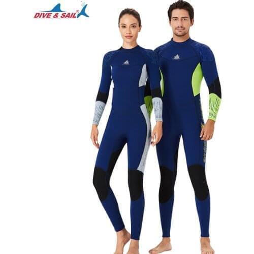 DIVE&SAIL Men Women 3 MM Neoprene Diving Suit Warm Mercerized Velvet Lining Winter Fishing Suit One-piece Wetsuit Black Zipper