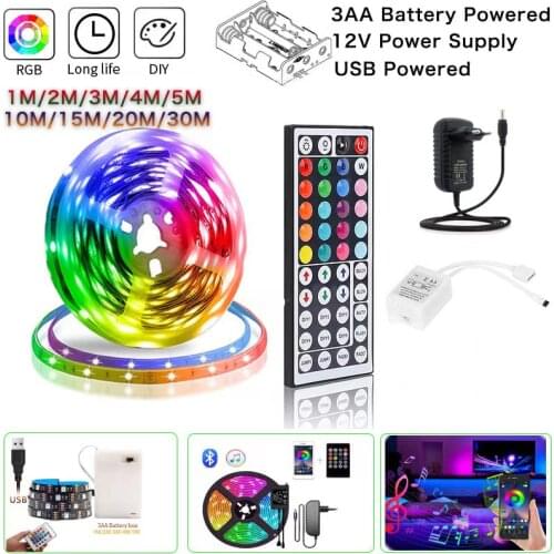 LED Strip Lights 5050 2385 Flexible RGB Battery Decoration Lighting Remote Controller Ribbon Lamp For TV Mirror Cabinet Bedroom