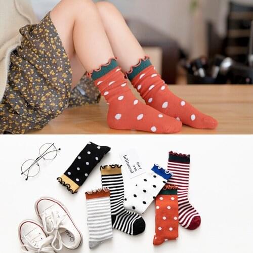 MAYA STEPAN 1 Pair Anti Slip Floor Kids Toddlers Autumn Spring Kawaii Cute Striped Dot Newborn Cute Cotton Baby Girl Socks