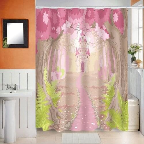 Cartoon Castle Curtain for Girl Bedroom Home Decor 3D Printed Shower Curtain with Hooks Bathroom Waterproof Partition Decorative