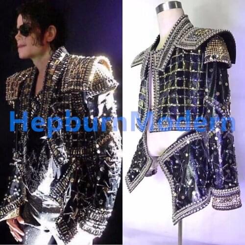Mens Rhinestone Jacket Full Crystals Coat Singer Dance Dance Wear Outerwear Show Costume Outfit Michael cosplay Jackson