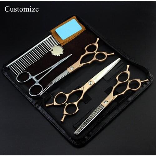 Customize 5 kit Japan 6.5 inch gold Pet dog grooming hair scissors dog thinning shears pet cutting barber hairdressing scissors