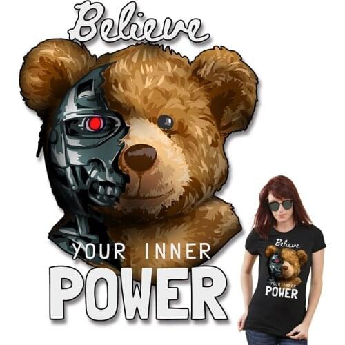 Robot and Bear Heat Transfer printing Letter Stickers Patches for Clothing DIY T-shirt Ironing stickers Ironing stickers