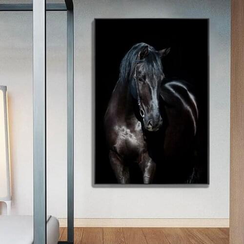Animals Poster Canvas Painitng Print Modern Black Horse Wall Art Pictures for Living Room Art Home Decoration No Frame Cuadros