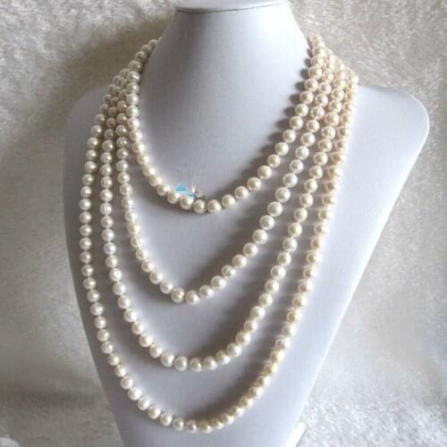 New 100" 6-8mm White Freshwater Pearl Necklace Sweater Chain A variety of wear method
