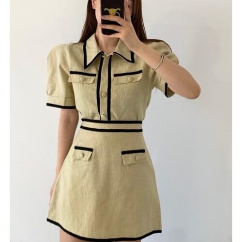 New Summer Korean Chic Fashion Casual Two Piece Set Women Short Sleeve Shirt Blouse Tops + Mini Skirt Suits Vintage 2 Piece Set