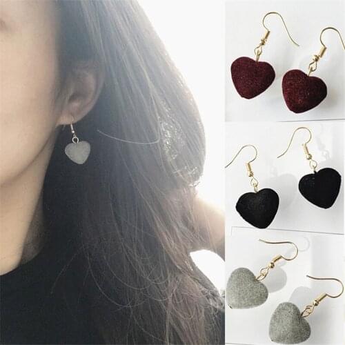 New Harajuku Vintage Velvet Earrings For Girls Sweet Cute Love Heart Hairball Earrings Love Jewelry Wholesale Gift