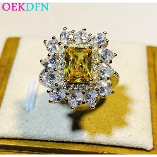 OEKDFN 100% 925 Sterling Silver Ring Citrine Created Moissanite Gemstone Wedding Engagement Rings Women Fine Jewelry Wholesale