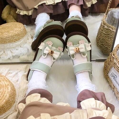 Original Designer Lolita Kawaii Bear Japanese Style Thick Platform College Women Lolita Pu Leather Velcro Jk Uniform Anime Shoes