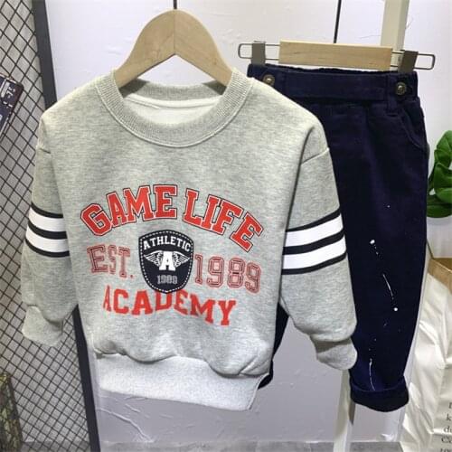 2 3 4 5 6 Years Toddler Boy Clothing Sets Casual Letter Print Thicken Sweatshirt Pants 2pcs Kids Sportswear Children Tracksuit