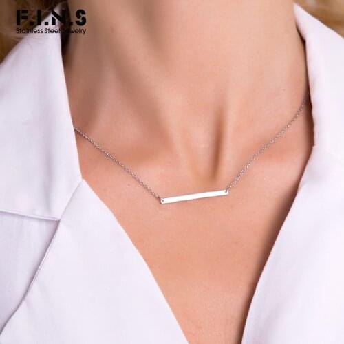 F.I.N.S Simple Stainless Steel Jewelry Woman Korean Fashion Style Necklaces Three-color Bar Pendant Choker Chain Necklace
