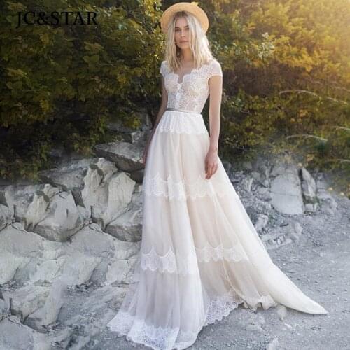 Suknia slubna boho new V neck tulle applique short sleeve A Line beach Bridal Gowns abito da sposa custom robe de mariee