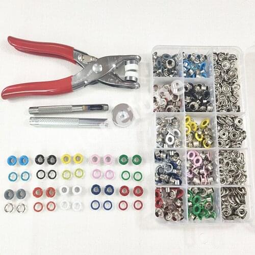 Buttons Plier+Eyelets Tool+100sets 9.5mm Prong Snap Buttons Fastener Press Studs Poppers Buckle+200pc 5mm Eyelets Grommets+1 Box