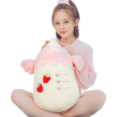 Creative baby milk Bottle stuffed pillow Plush flying wings strawberry Milk bottle Toy Super Cute gift for girlfriend baby kids