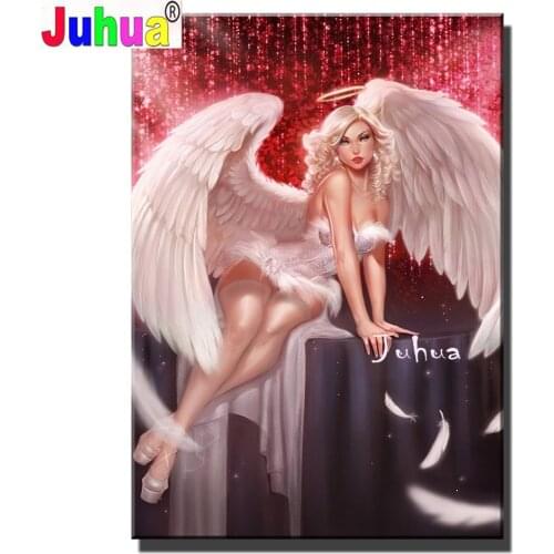 Full Drill Angel Wings Woman Mosaic Round Diamond Painting Diamond Embroidery Cross Stitch Kit Diamond Art Fairy Girl puzzle Art