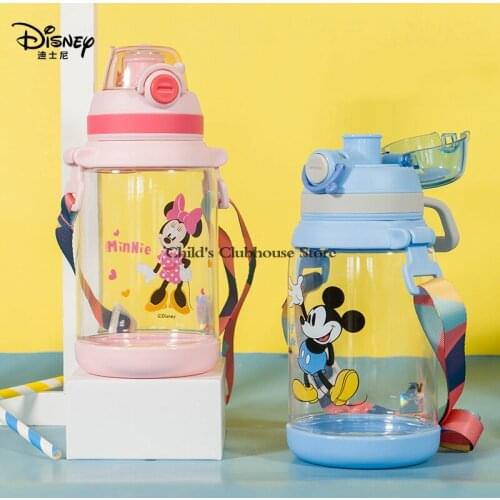 Disney Cartoon Transparent Straight Drinking Cup New Childrens Cup Student Outdoor Portable Strap Pot
