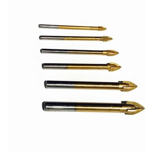 Free shipping 6pcs/pack of TIN coating carbide tipped cross ceramic tile drill bit cement drill bits 4/5/6/8/10/12mm full range