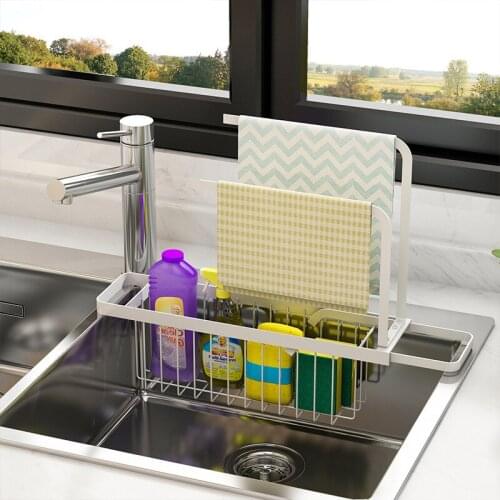 Carbon Steel Sink Adjustable 34-45cm Kitchen Storage Drying Rack Drain Basket Accessories Tools Drainer Dry Holder Organizer