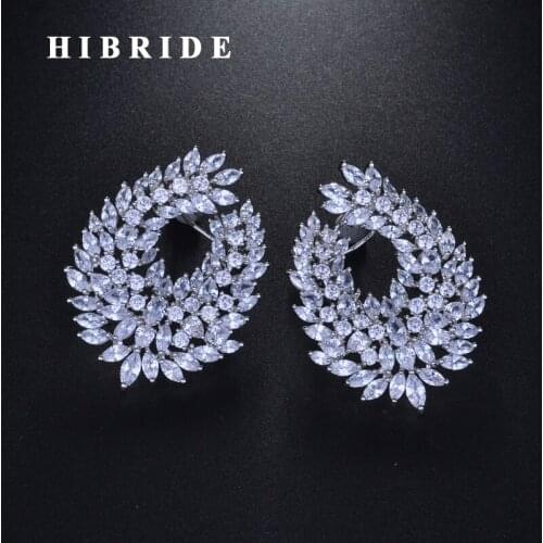 HIBRIDE 41mm Luxury Popular Waterdrop Full Mirco Paved Cubic Zircon Naija Wedding Earring Fashion Jewelry brincos E-911