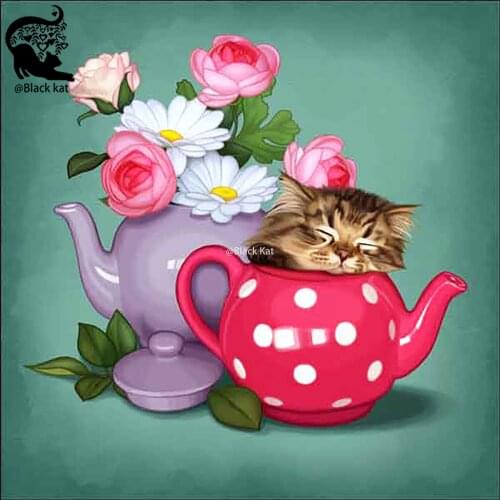 Lovely Cat in Flowers Teapot Cups Cutting Dies Tea Party Metal Stencil For DIY Scrapbooking Card Craft