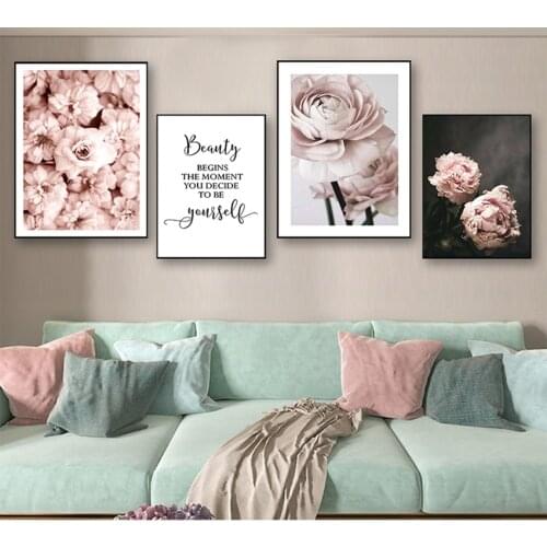 Scandinavian Decoration Picture Home Decor Flowers Canvas Art Poster Nordic Style Pink Peonies Decorative Print Wall Painting