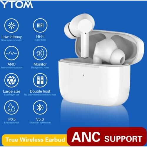 YTOM S15 TYPE C ANC HIFI TWS Mini True Wireless Bluetooth 5.0 Earphone Headphones Active Noise Cancelling Earbuds for Gamimg S1