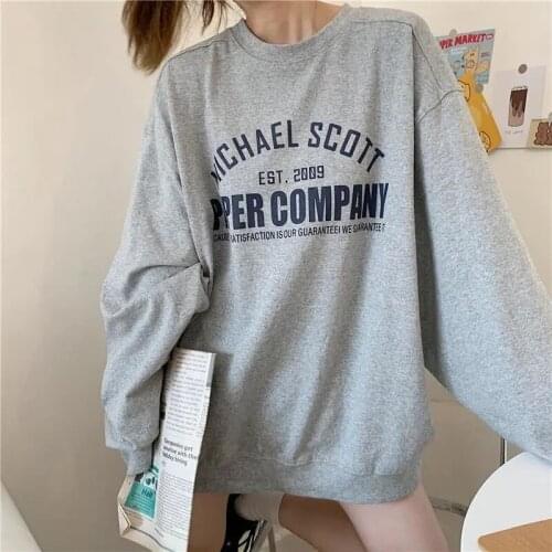 Women Casual Hoodie Korean Letter Printed Harajuku Crewneck Sweatshirt Women Autumn Thin Print Long Sleeve Pullover Teen Clothes