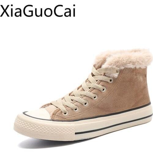 Cotton Women Winter Shoes 2019 New Female Canvas Shoes Students Warm Plus Velvet High Top Women Fur Casual Shoes
