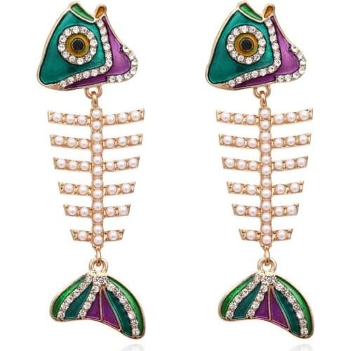 Exaggerated Hollow Pearl Fish-bone Earrings Fashion Animal Female Earrings Wholesale