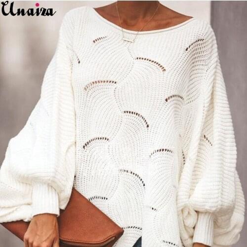 UNAIZA Women Casual Sweater Autumn And Winter New Thin Knit Sweater Women Round Neck Pullover Fashion Loose Hollow Out Sweater