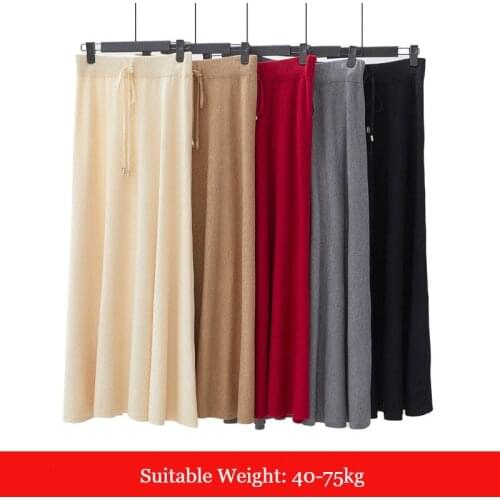 Winter Long Knit Skirt Women High Waist Plus Size Vintage Loose Pleated Skirt Girls Lace-up Office Lady Skirts Womens Elegant