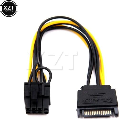 10pcs/lot New 15-pin to 8 pin SATA Cable 20cm 15 pin SATA male to 8 pin(6+2) PCI-E Power Supply Cable