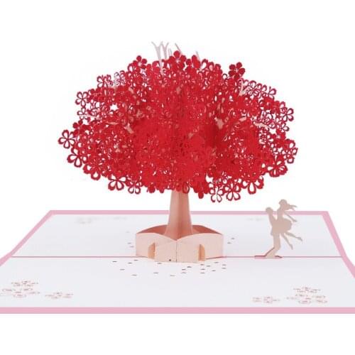 10pcs Wholesale 3D Handmade Romantic Sakura Hugging Lover Paper Invitation Greeting Card PostCard Valentines Day Wedding Gift