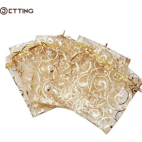 100pcs/lot Organza Bags Gold Coralline Custom Jewelry Tea Packaging Bags Organza Wedding Gift Bags Saquinho De Organza